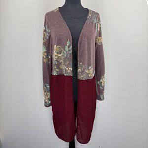 Artizan Women’s Cardigan L Floral Long Sleeve Sheer Mixed Media Longline
